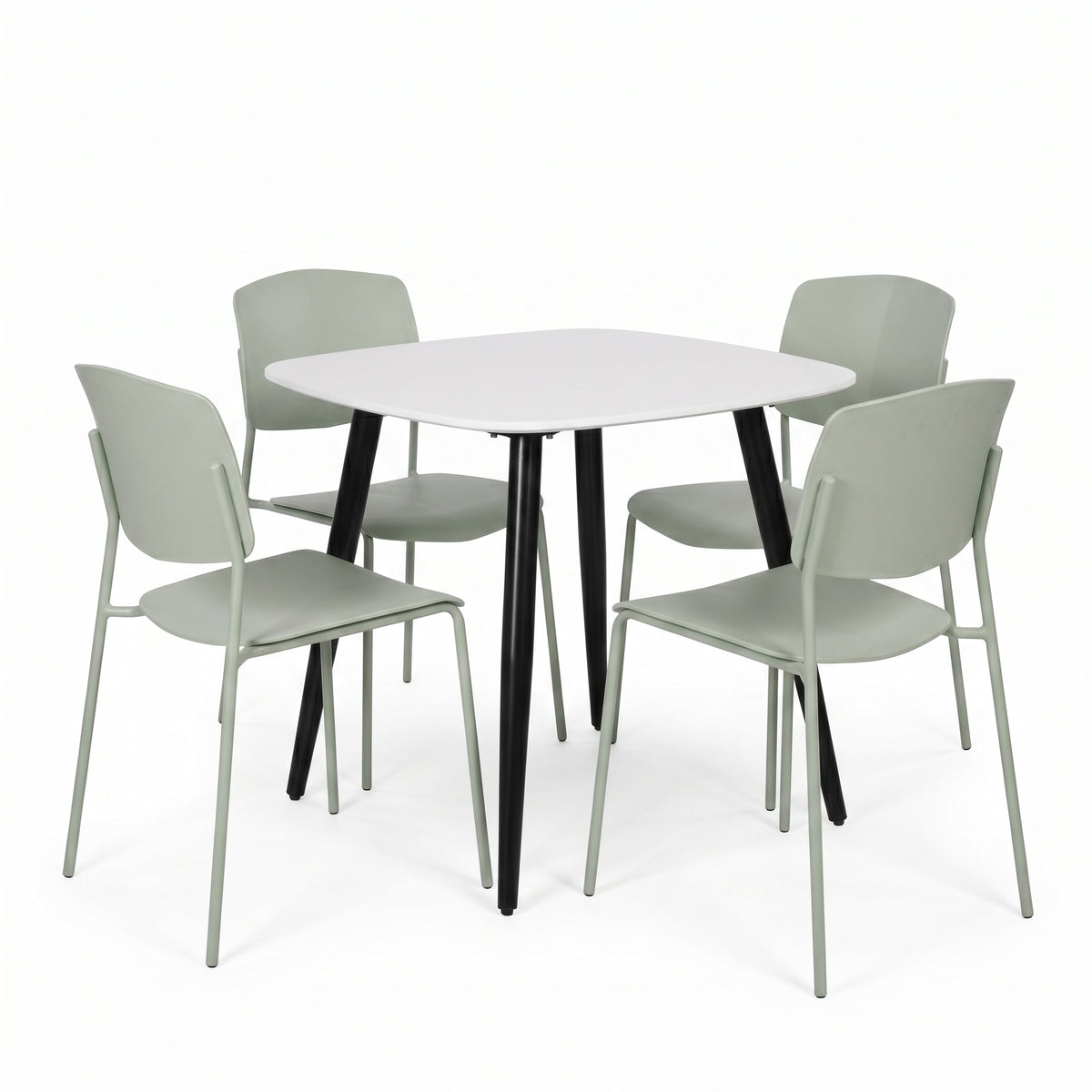 Aspen - White Square Table & 4 Academy Sage Green Chairs (Self Assembly) (DHD) Image 1