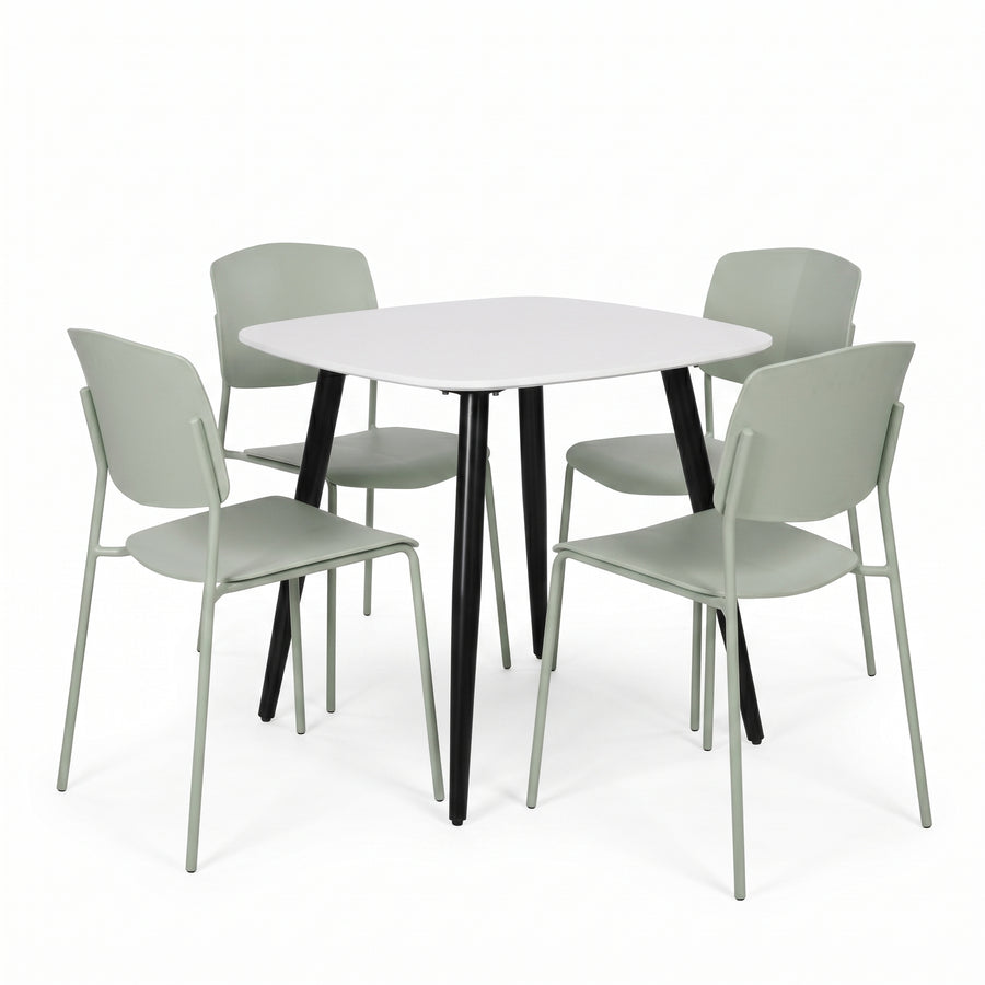 Aspen - White Square Table & 4 Academy Sage Green Chairs (Self Assembly) (DHD) Image 1