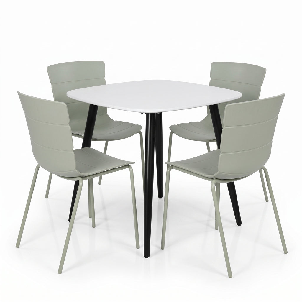 Aspen - White Square Table & 4 Bali Sage Green Chairs (Self Assembly) (DHD) Image 1