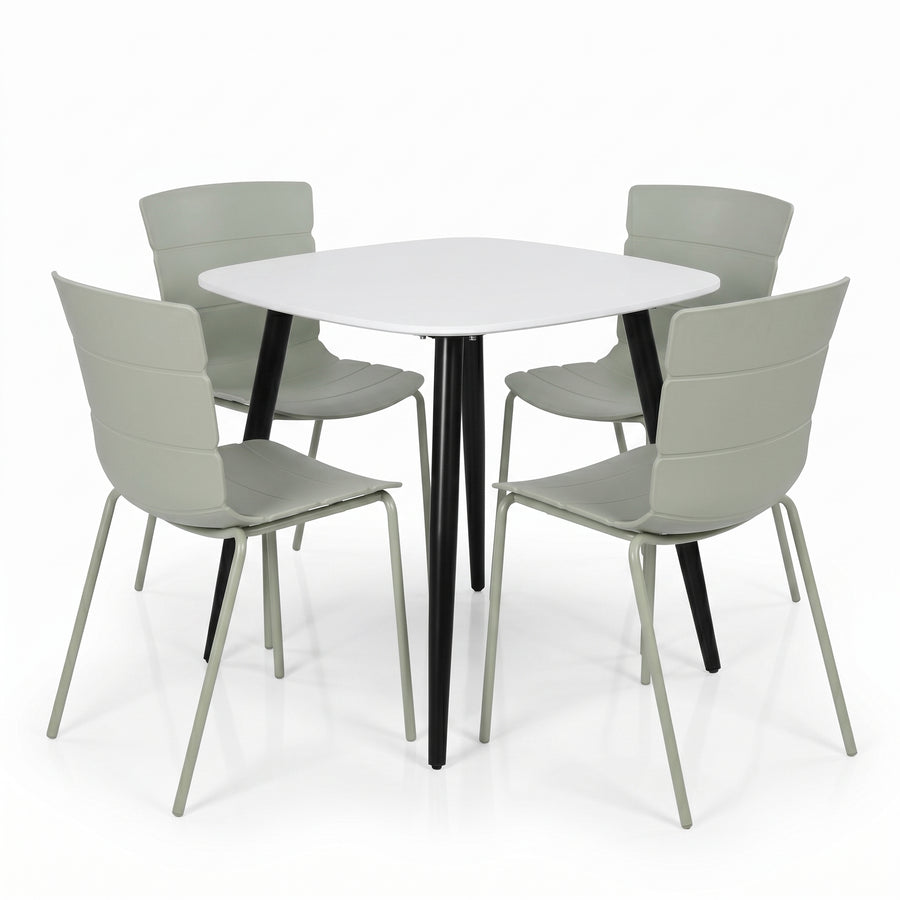Aspen - White Square Table & 4 Bali Sage Green Chairs (Self Assembly) (DHD) Image 1
