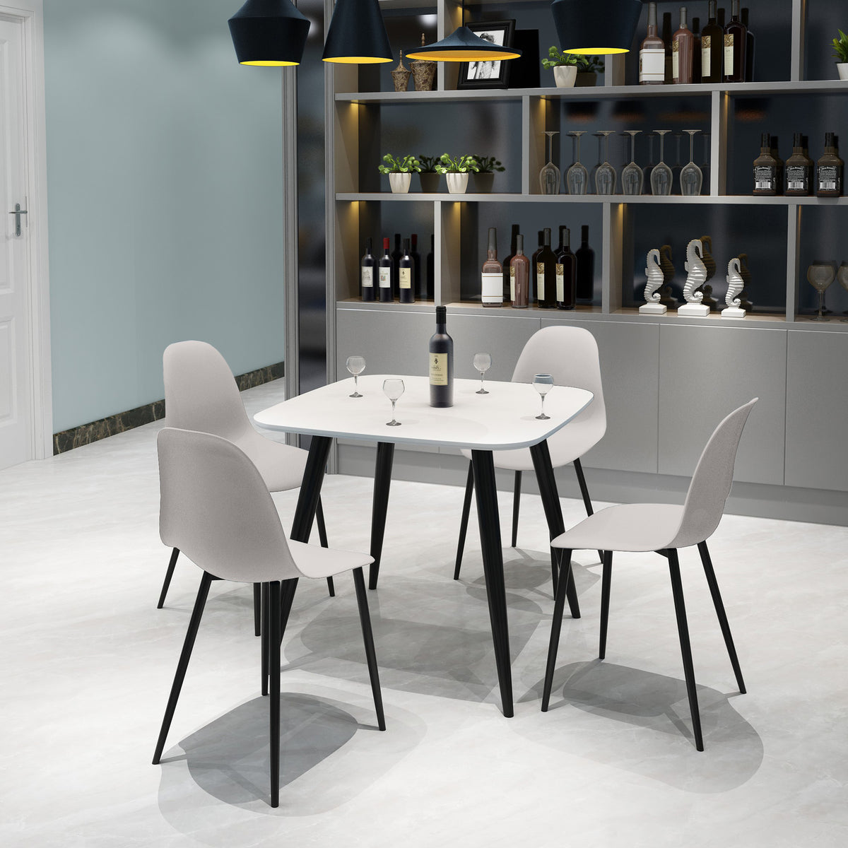 Aspen - White Square Table & 4 Calico Curve Chairs (Self Assembly) (DHD) Image 1
