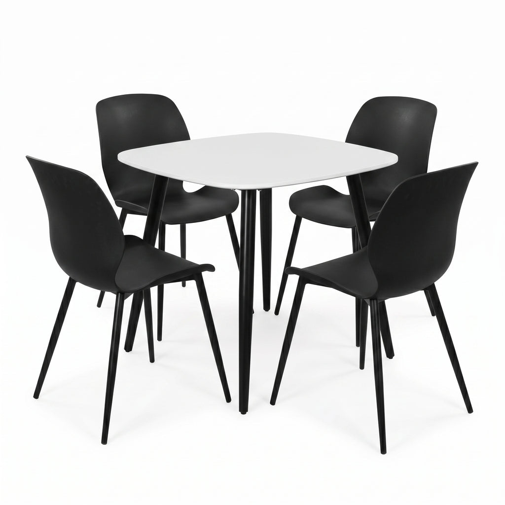 Aspen - White Square Table & 4 Carnaby Black Chairs (Self Assembly) (DHD) Image 1