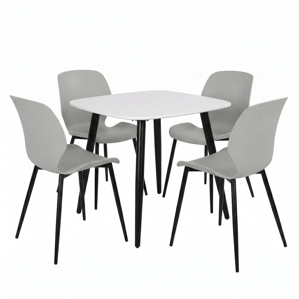 Aspen - White Square Table & 4 Carnaby Light Grey Chairs (Self Assembly) (DHD) Image 1
