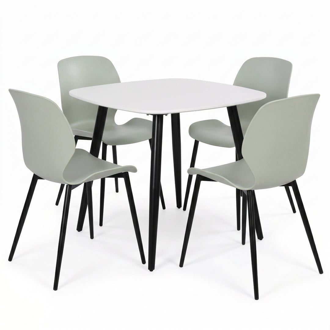 Aspen - White Square Table & 4 Carnaby Sage Green Chairs (Self Assembly) (DHD) Image 1
