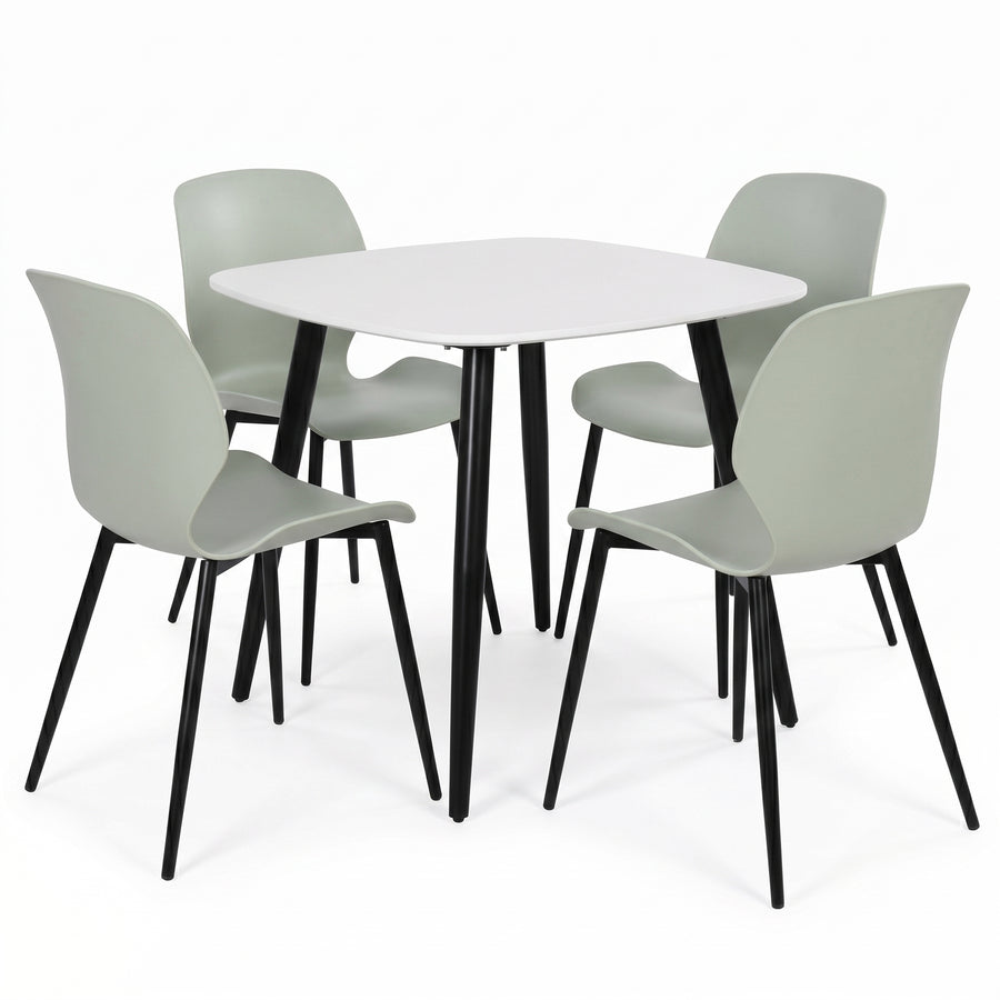 Aspen - White Square Table & 4 Carnaby Sage Green Chairs (Self Assembly) (DHD) Image 1