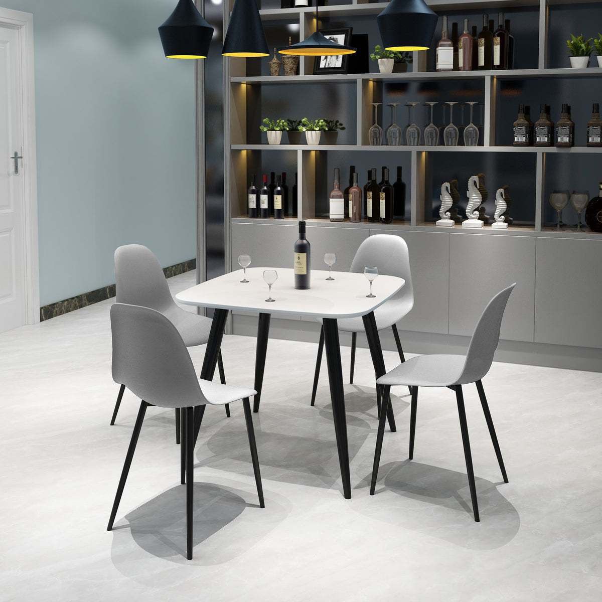 Aspen - White Square Table & 4 Light Grey Curve Chairs (Self Assembly) (DHD) Image 1