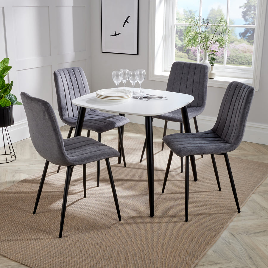 Aspen - White Square Table & 4 Straight Stitch Grey Chairs (Self Assembly) (DHD) Image 1