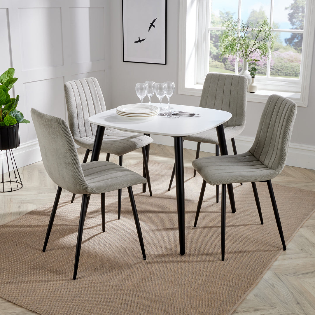 Aspen - White Square Table & 4 Straight Stitch Light Grey Cord Chairs (Self Assembly) (DHD) Image 1