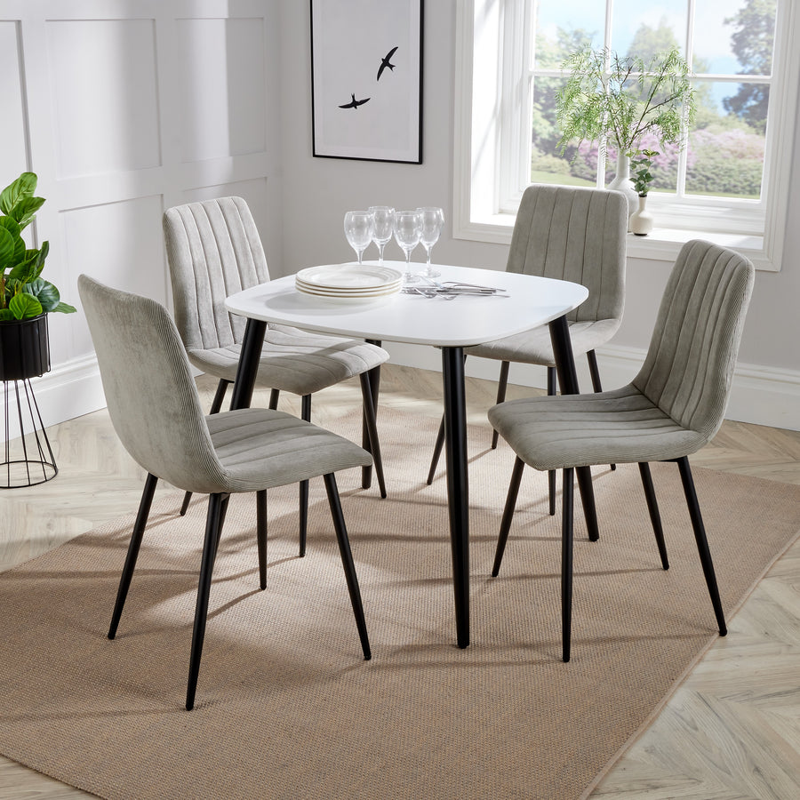Aspen - White Square Table & 4 Straight Stitch Light Grey Cord Chairs (Self Assembly) (DHD) Image 1