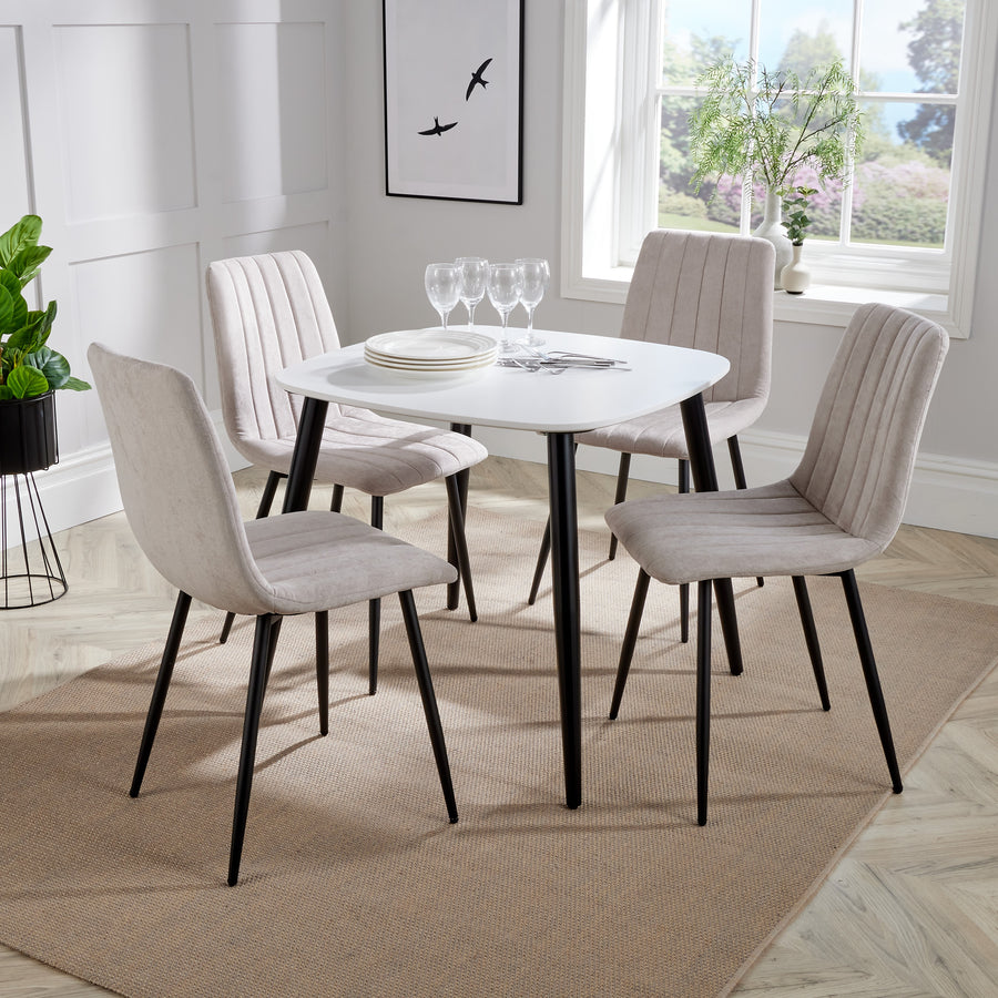 Aspen - White Square Table & 4 Straight Stitch Natural Chairs (Self Assembly) (DHD) Image 1