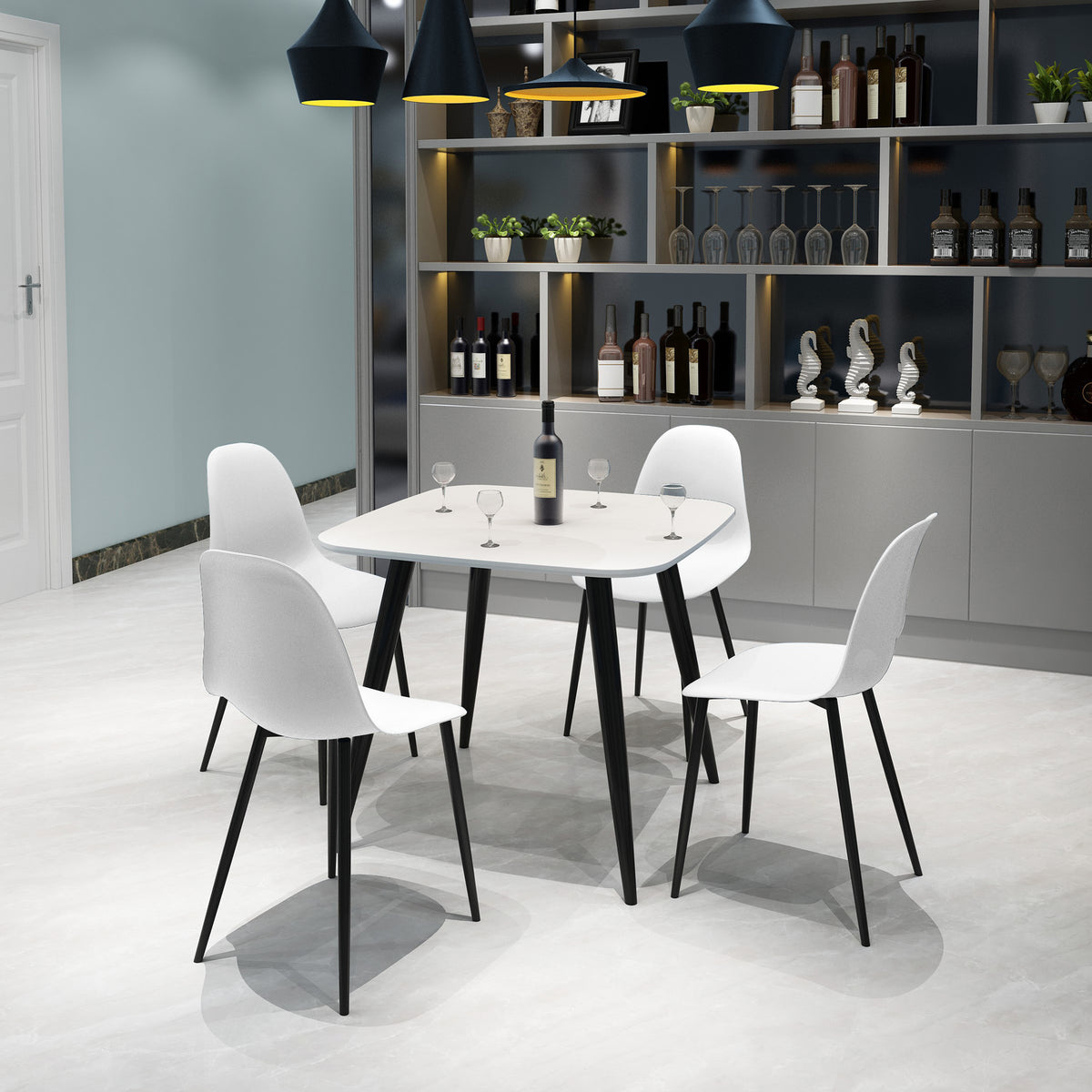 Aspen - White Square Table & 4 White Curve Chairs (Self Assembly) (DHD) Image 1