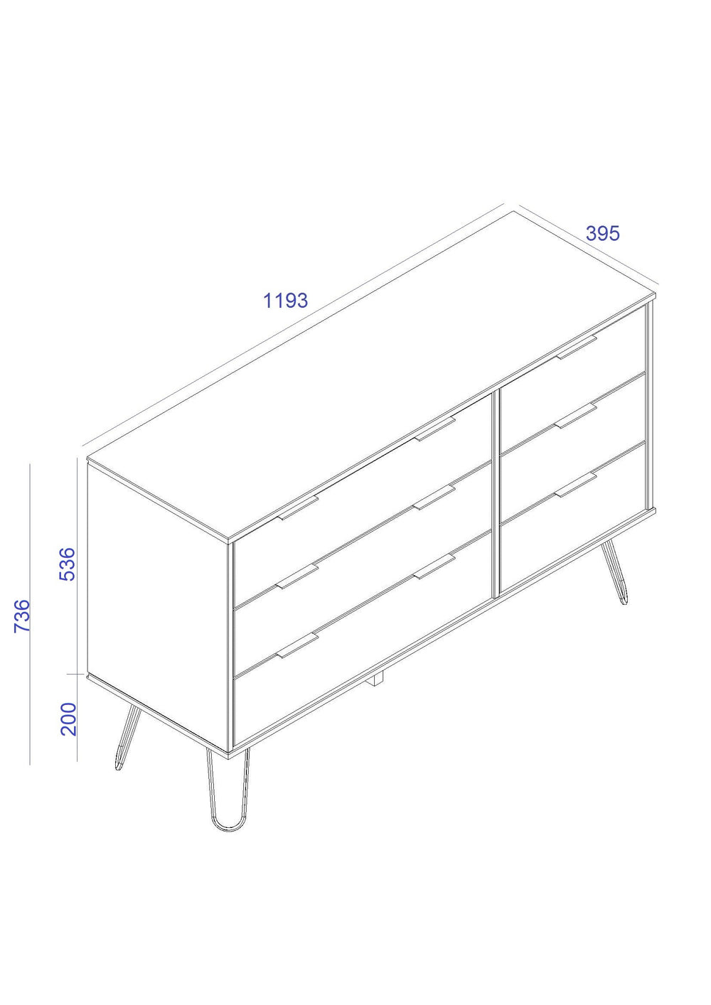 Augusta - 3+3 Drawer Wide Chest Grey Textured (Self Assembly) (DHD) Image 2