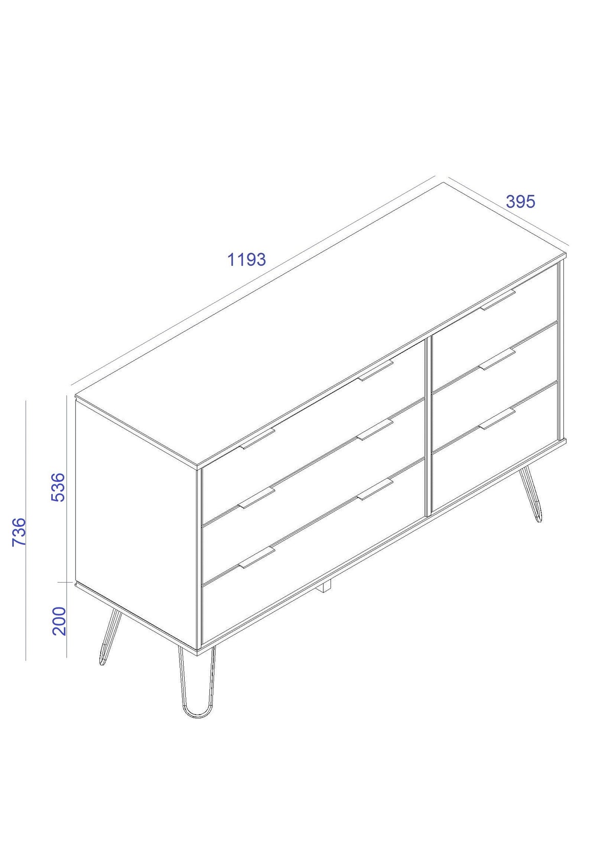 Augusta - 3+3 Drawer Wide Chest Grey Textured (Self Assembly) (DHD) Image 2