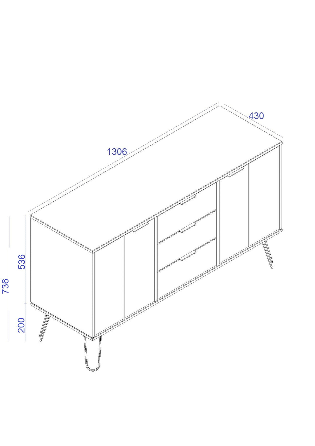 Augusta - Medium Sideboard With 2 Doors, 3 Drawers Grey Textured (Self Assembly) (DHD) Image 2