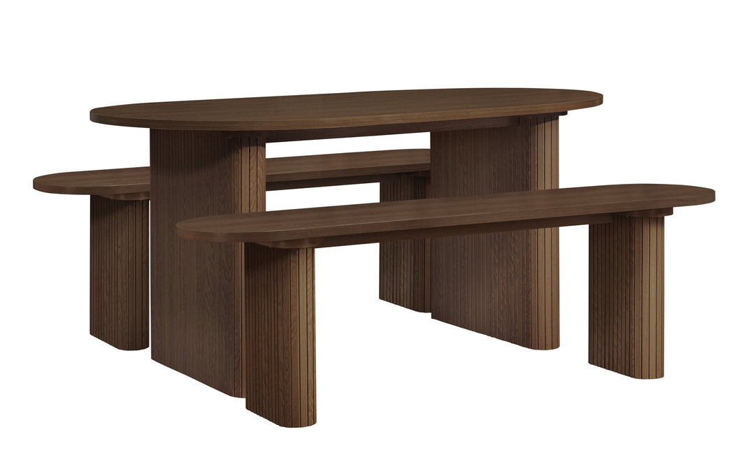 Birlea Axel Oval Fluted Dining Table With 2 Benches (Self Assembly) (DHD)