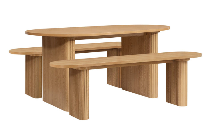 Birlea Axel Oval Fluted Dining Table With 2 Benches (Self Assembly) (DHD)