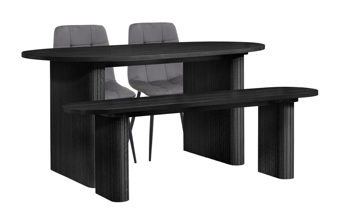 Birlea Axel Oval Fluted Dining Table With 2 Chairs And Bench (Self Assembly) (DHD)
