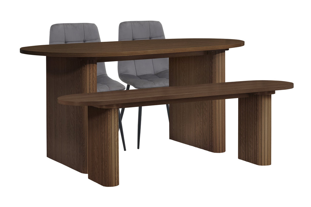 Birlea Axel Oval Fluted Dining Table With 2 Chairs And Bench (Self Assembly) (DHD)