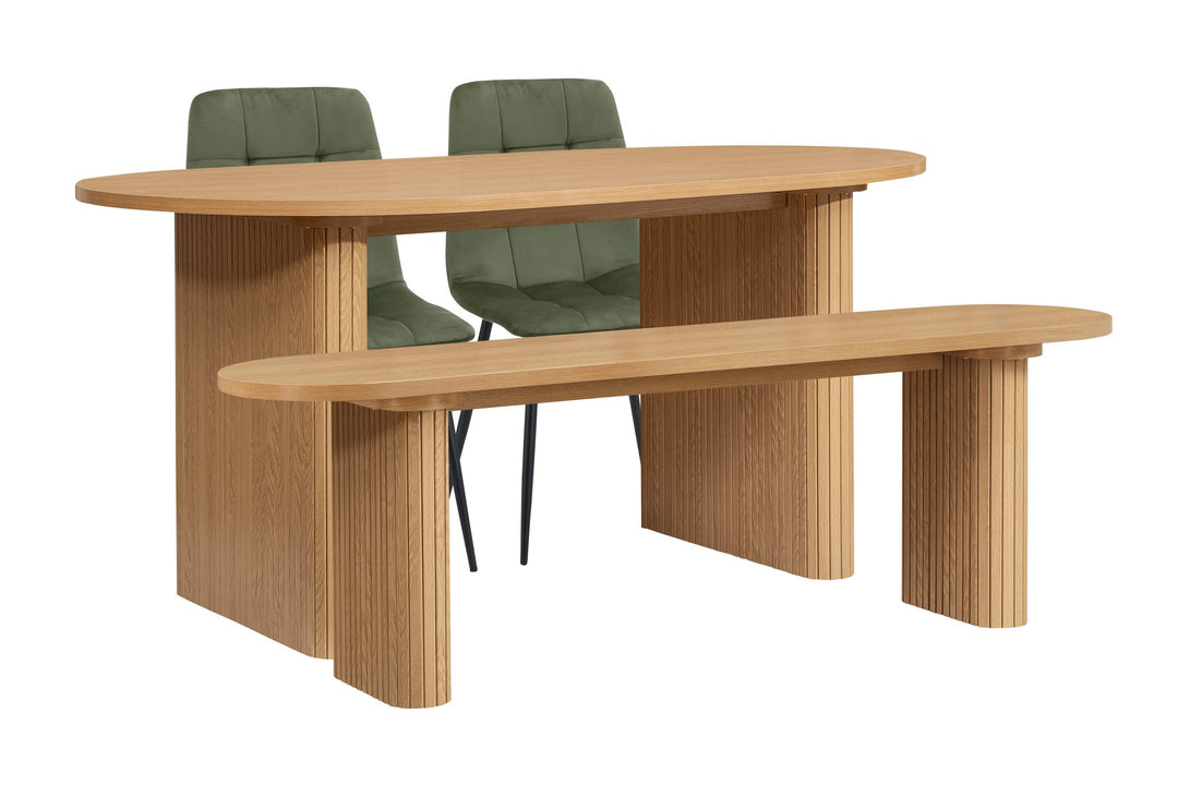 Birlea Axel Oval Fluted Dining Table With 2 Chairs And Bench (Self Assembly) (DHD)