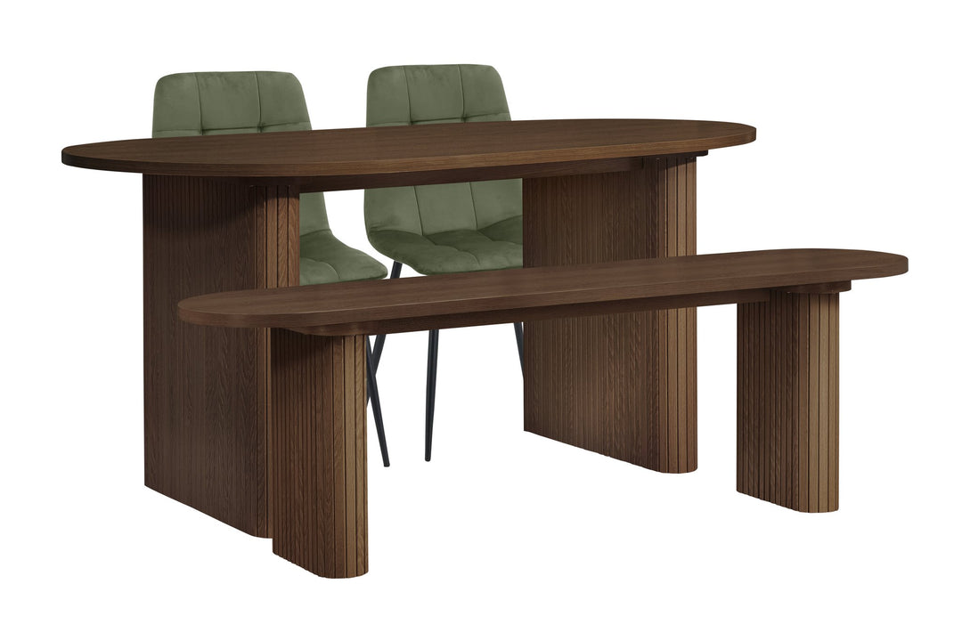 Birlea Axel Oval Fluted Dining Table With 2 Chairs And Bench (Self Assembly) (DHD)