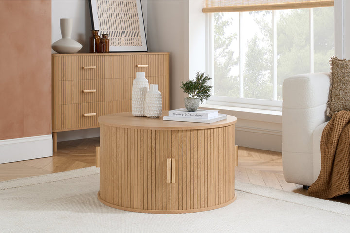 Birlea Axel Round Fluted Coffee Table with Storage (Self Assembly) (DHD)