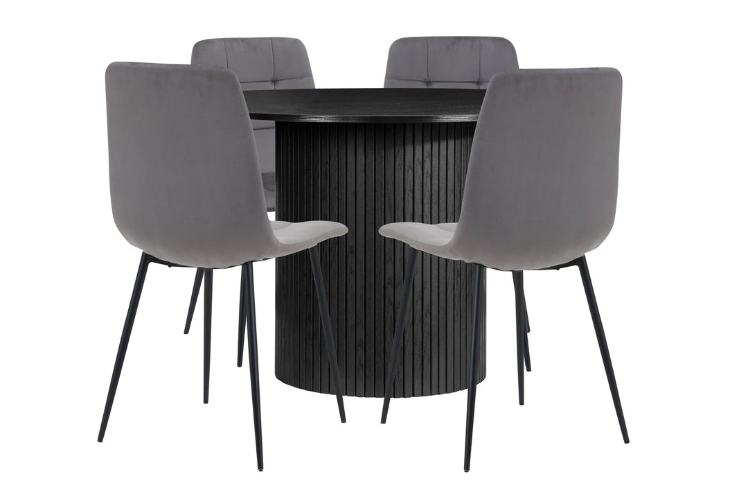 Birlea Axel Round Fluted Dining Table with 4 Chairs (Self Assembly) (DHD)