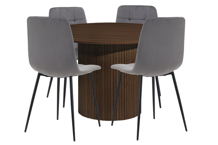 Birlea Axel Round Fluted Dining Table with 4 Chairs (Self Assembly) (DHD)