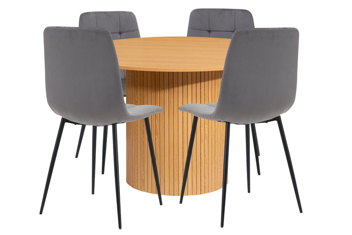 Birlea Axel Round Fluted Dining Table with 4 Chairs (Self Assembly) (DHD)