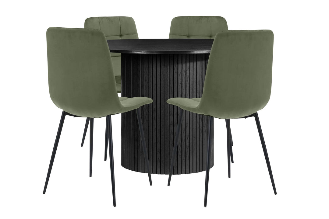 Birlea Axel Round Fluted Dining Table with 4 Chairs (Self Assembly) (DHD)