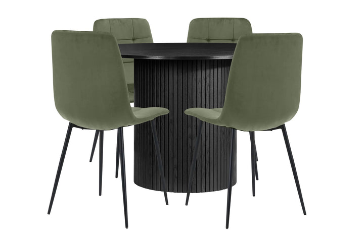 Birlea Axel Round Fluted Dining Table with 4 Chairs (Self Assembly) (DHD)