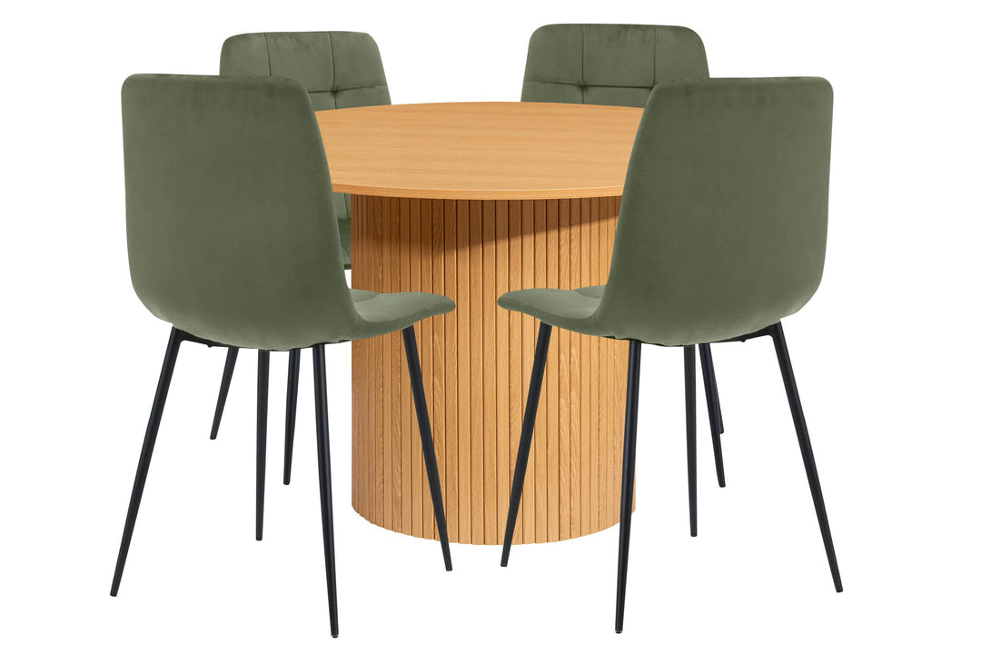 Birlea Axel Round Fluted Dining Table with 4 Chairs (Self Assembly) (DHD)