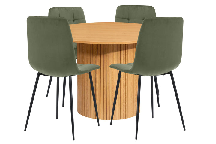 Birlea Axel Round Fluted Dining Table with 4 Chairs (Self Assembly) (DHD)