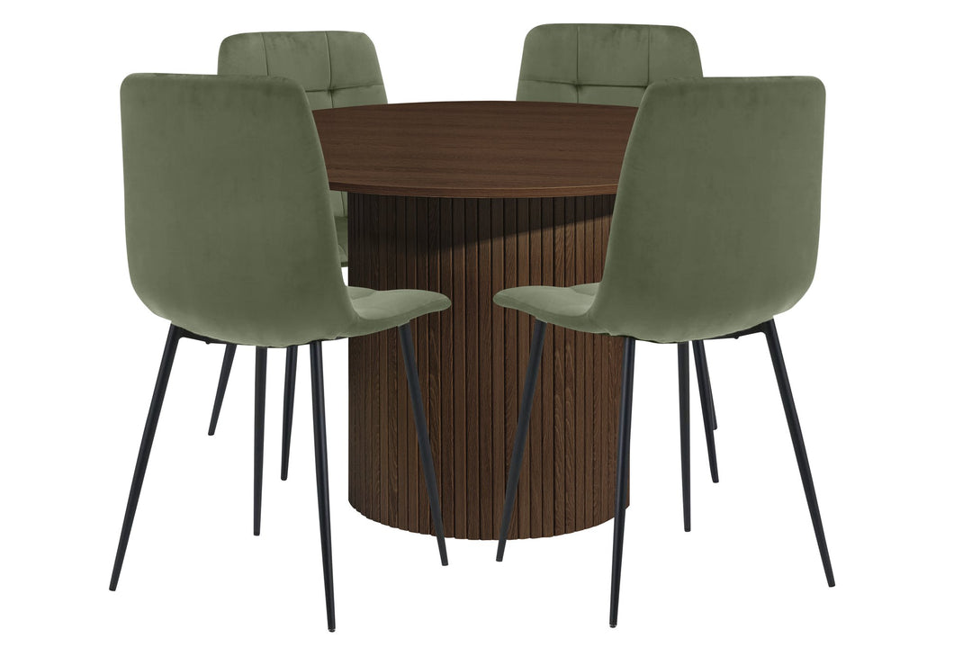 Birlea Axel Round Fluted Dining Table with 4 Chairs (Self Assembly) (DHD)