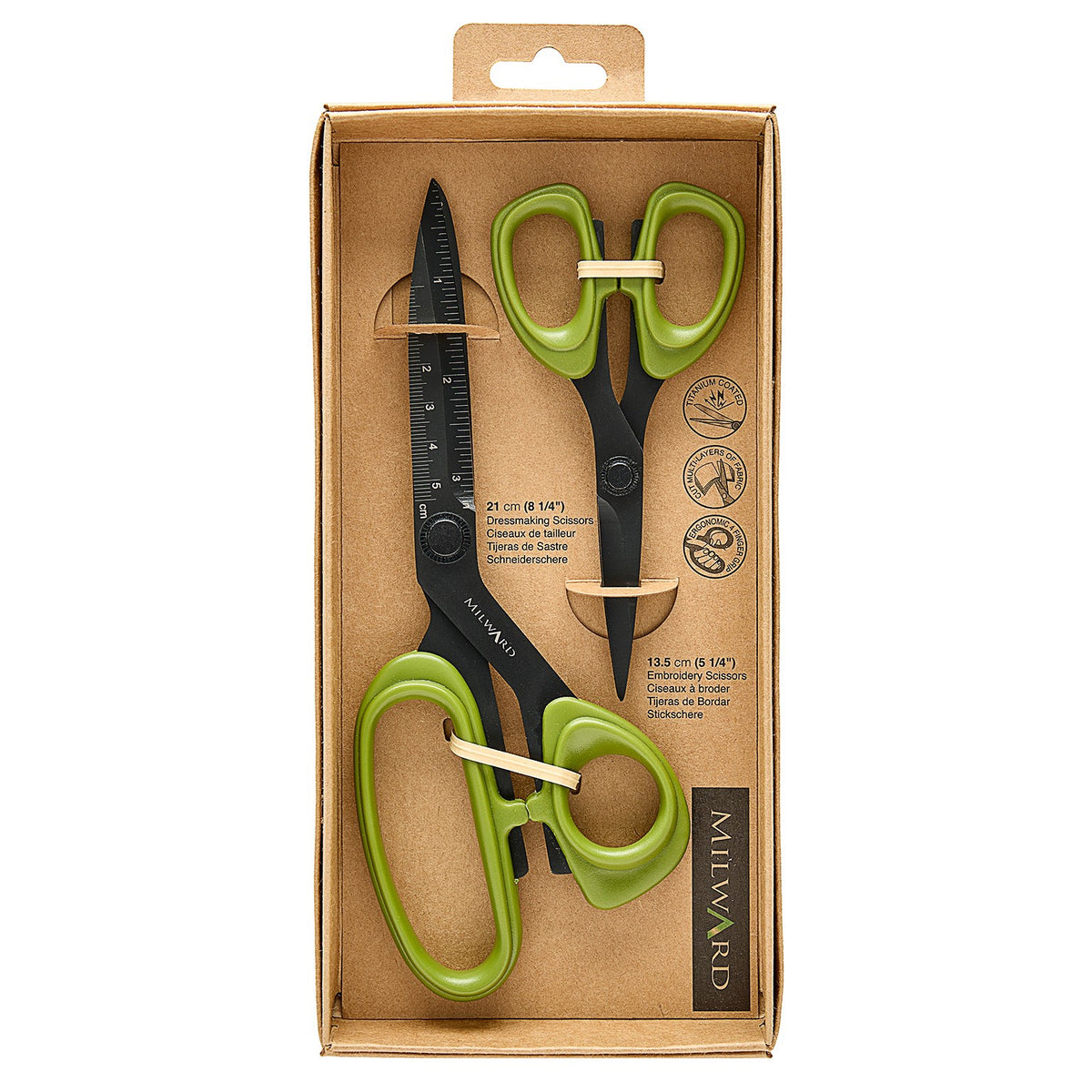 Milward green dressmaking and embroidery scissors set