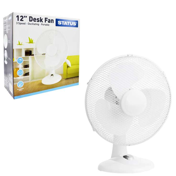 Status Desk Fan White 12in