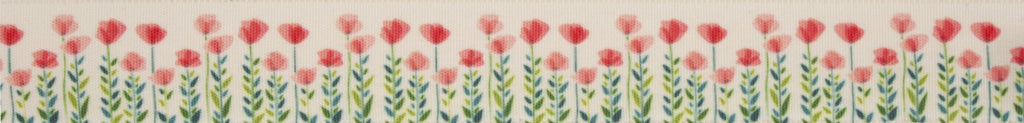 Ribbon: Poppy and Leaves: 25mm: Sold by the Metre