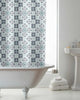 Blue Geo Tiles Design Shower Curtains With Rings