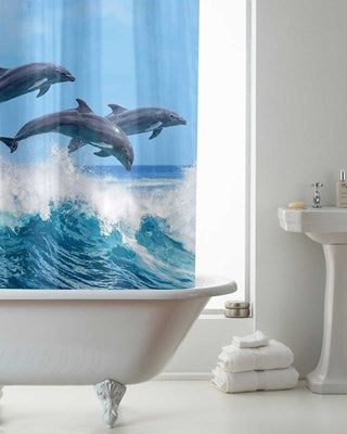 Dolphins Design Shower Curtains With Rings
