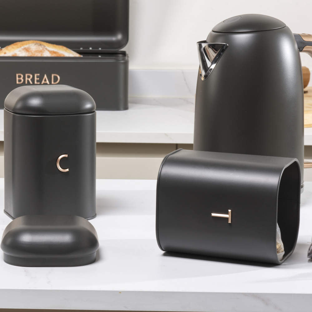 Salter Pebble 3-Piece Canister Set - Charcoal with Brass Effect Letters
