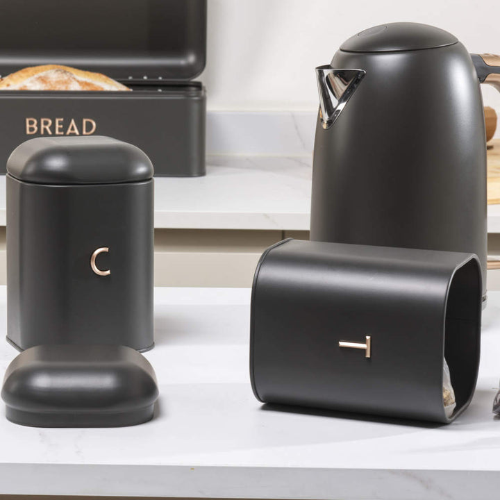 Salter Pebble 3-Piece Canister Set - Charcoal with Brass Effect Letters