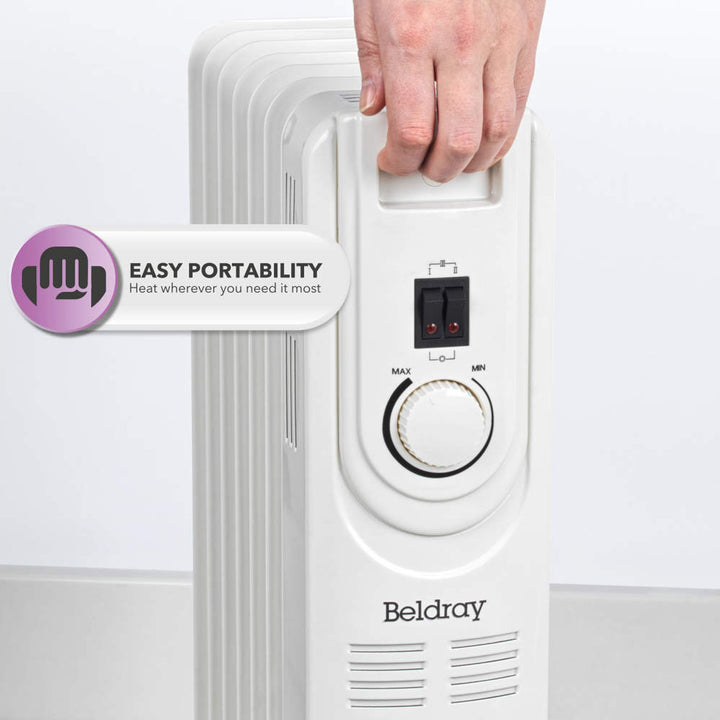 Beldray 7 Fin Oil-Filled Electric Heater with Wheels and Adjustable Thermostat 600/900/1200W