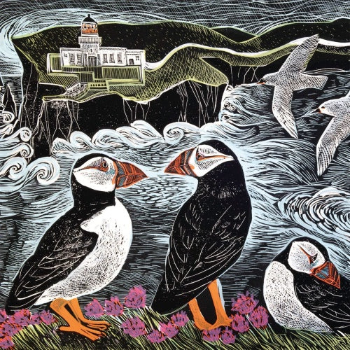 Angela Harding Cards - Fair Isle Puffins at The North Lighthouse