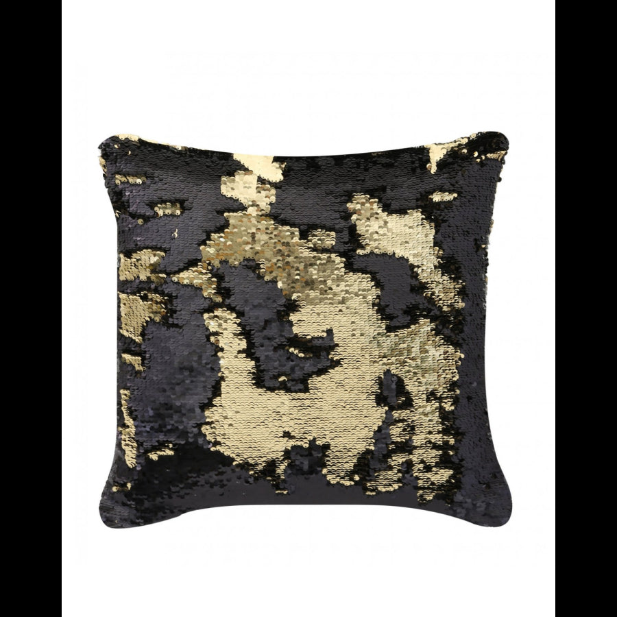 TWO TONE 55X55CM SEQUIN FILLED CUSHION COVER BLK/GOLD