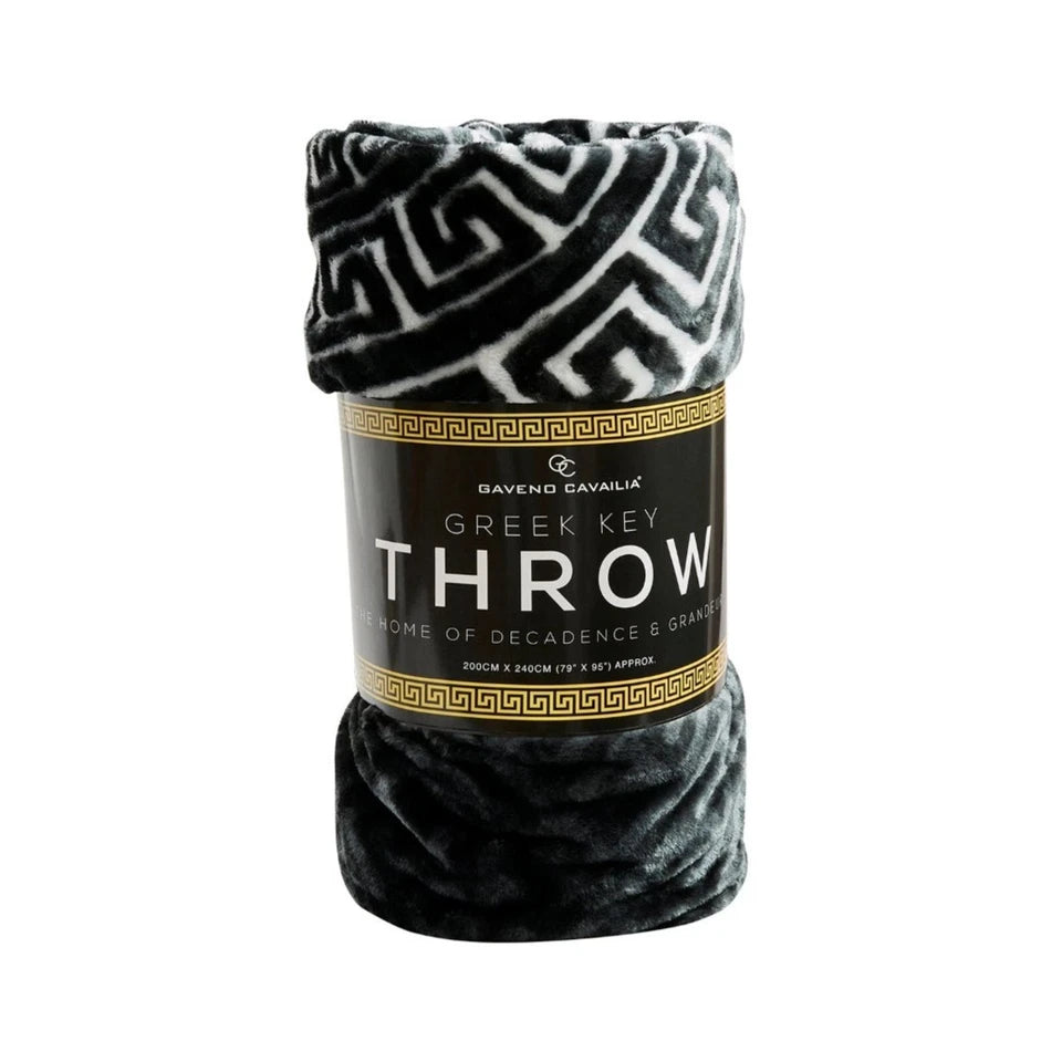 Apollo Greek Key Mink Throw 150cm x 200cm Black