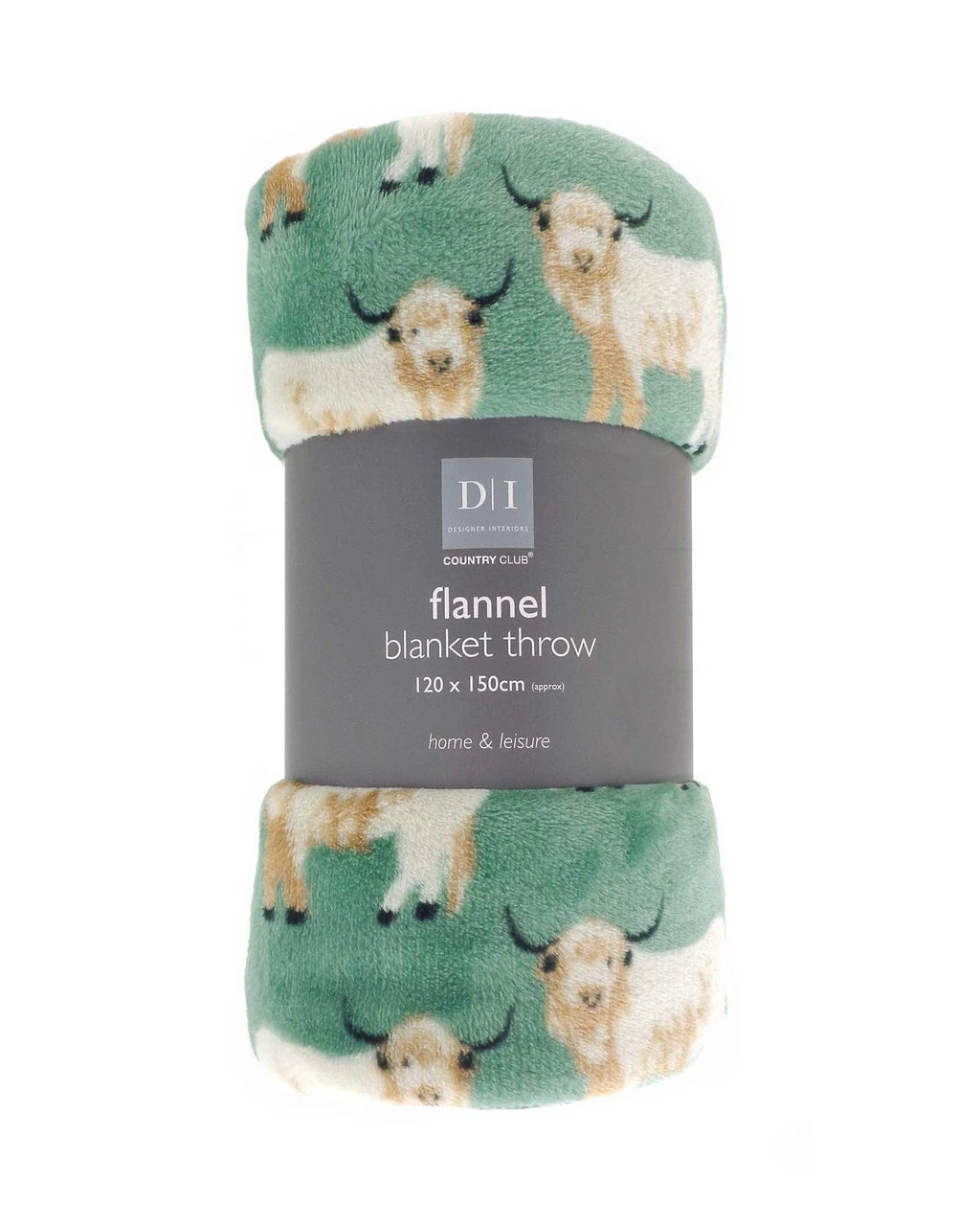 Highland Cow Design Super Soft Flannel Blanket Throws 120x150cm - Green