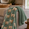 Highland Cow Luxury Design Flannel Throws with Sherpa Reverse -120x150cm - Green
