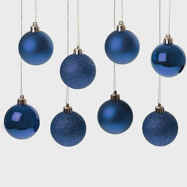 Premier 10 x 60mm Multi Finish Baubles Navy Blue