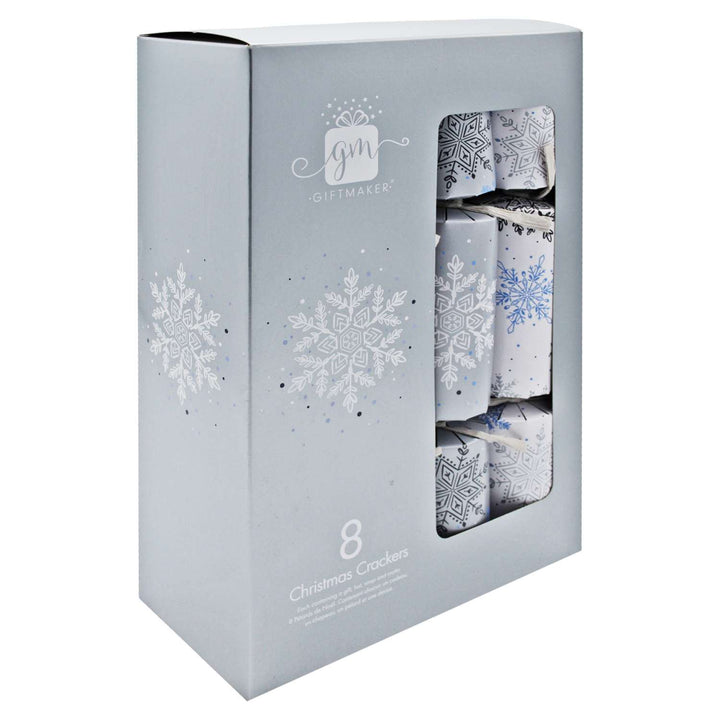 Pack of 8 Silver and White Snowflake Christmas Crackers