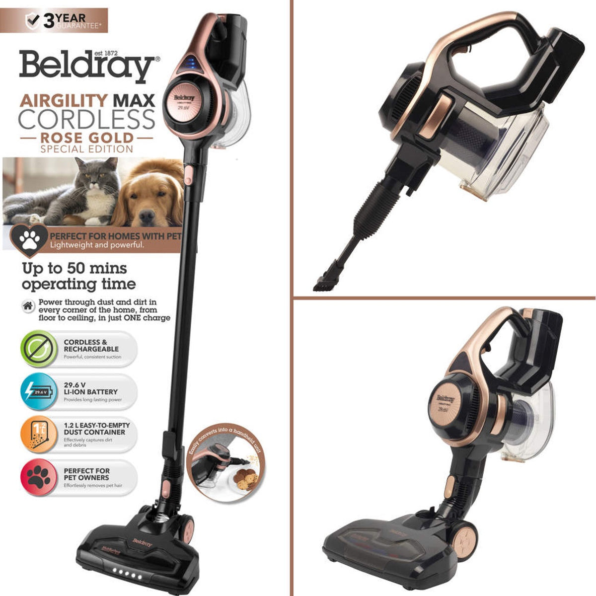 Beldray Airgility Max cordless vacuum in rose gold