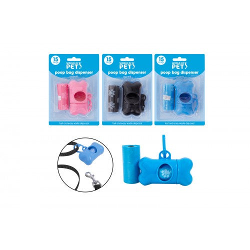 World of Pets Poop Bag Dispenser and Refill  3 Assorted Colours